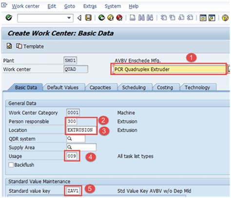 Work Center in SAP PP: Create, Change, Display .